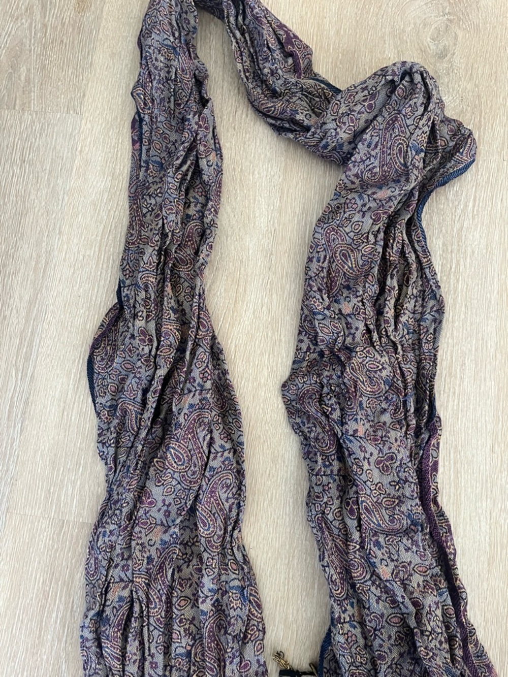 Lightweight Paisley Print Scarf in Purple and Gray